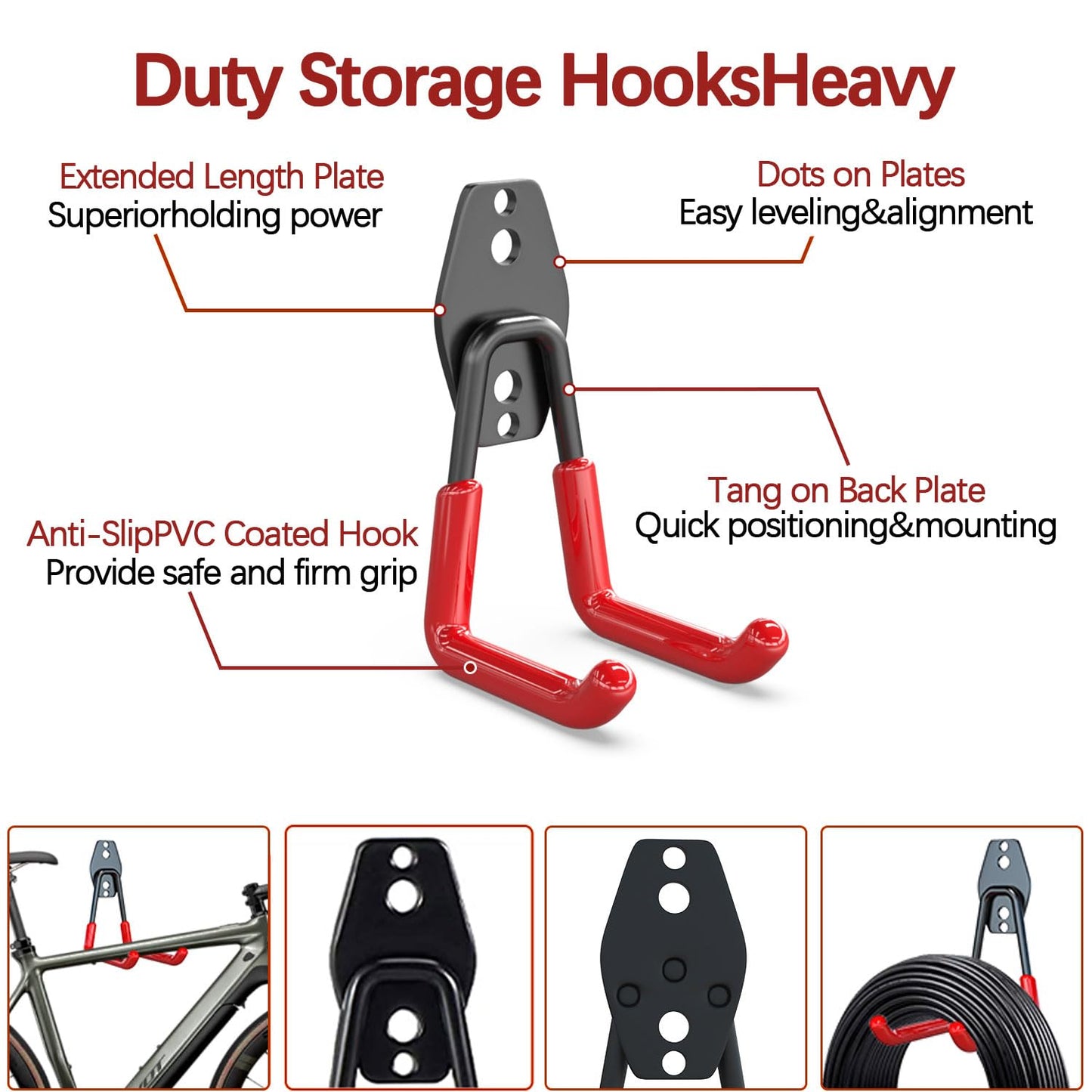 3-H Heavy Duty Garage Hooks [8 Pack] - 3-Round Welding Tech Holds 22lbs More - Thickened Steel Wall Mount for Ladders, Tools & Storage - Rustproof Utility Hardware