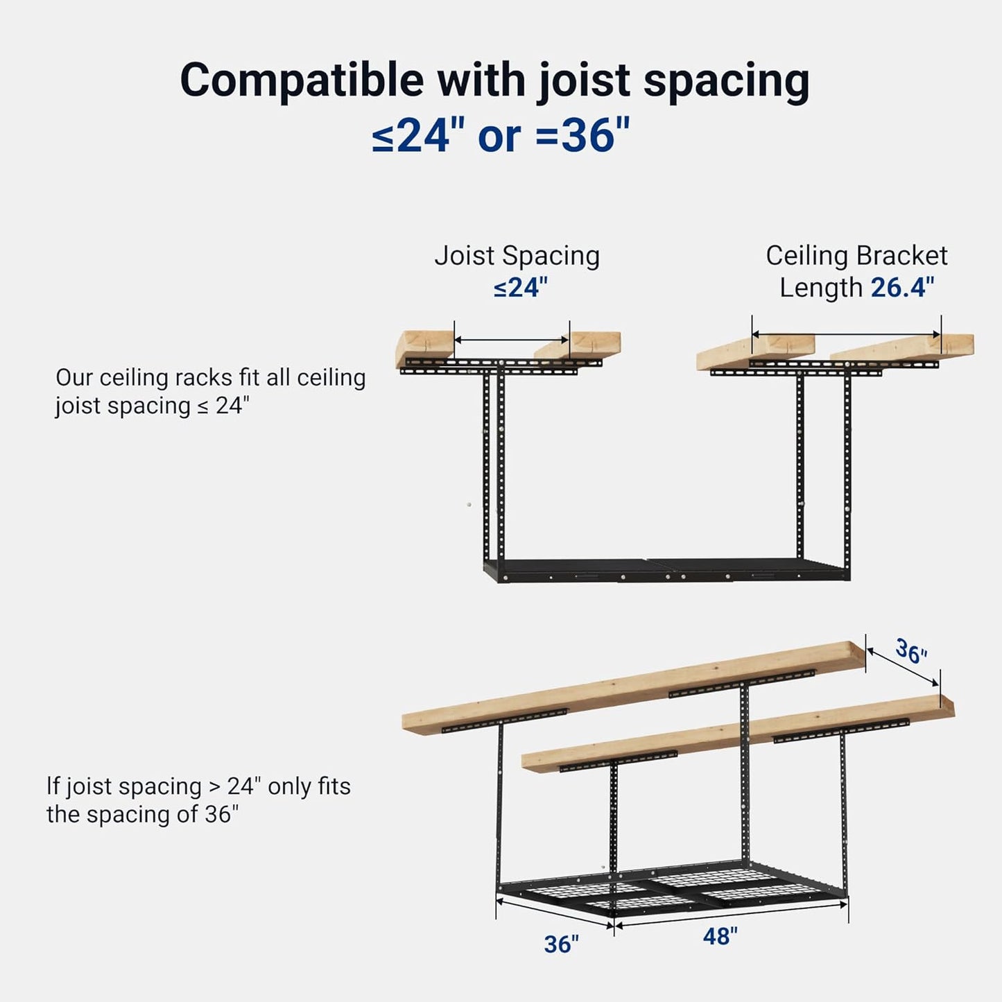 FLEXIMOUNTS 3x4FT Garage Storage Rack Overhead, Adjustable Ceiling Storage Racks, Metal Garage Organization System with 275LBS Weight Capacity(Black)