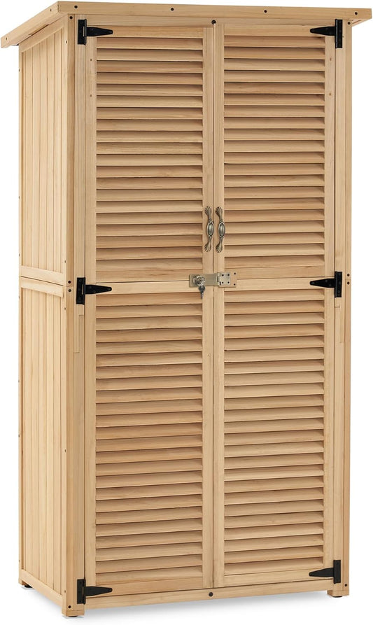 MCombo Outdoor Storage Cabinet, Wooden Storage Shed with Latch, Outside Garden Tool Shed with 2 Doors for Patio Yard Lawn, 0808 (Natural, Medium)