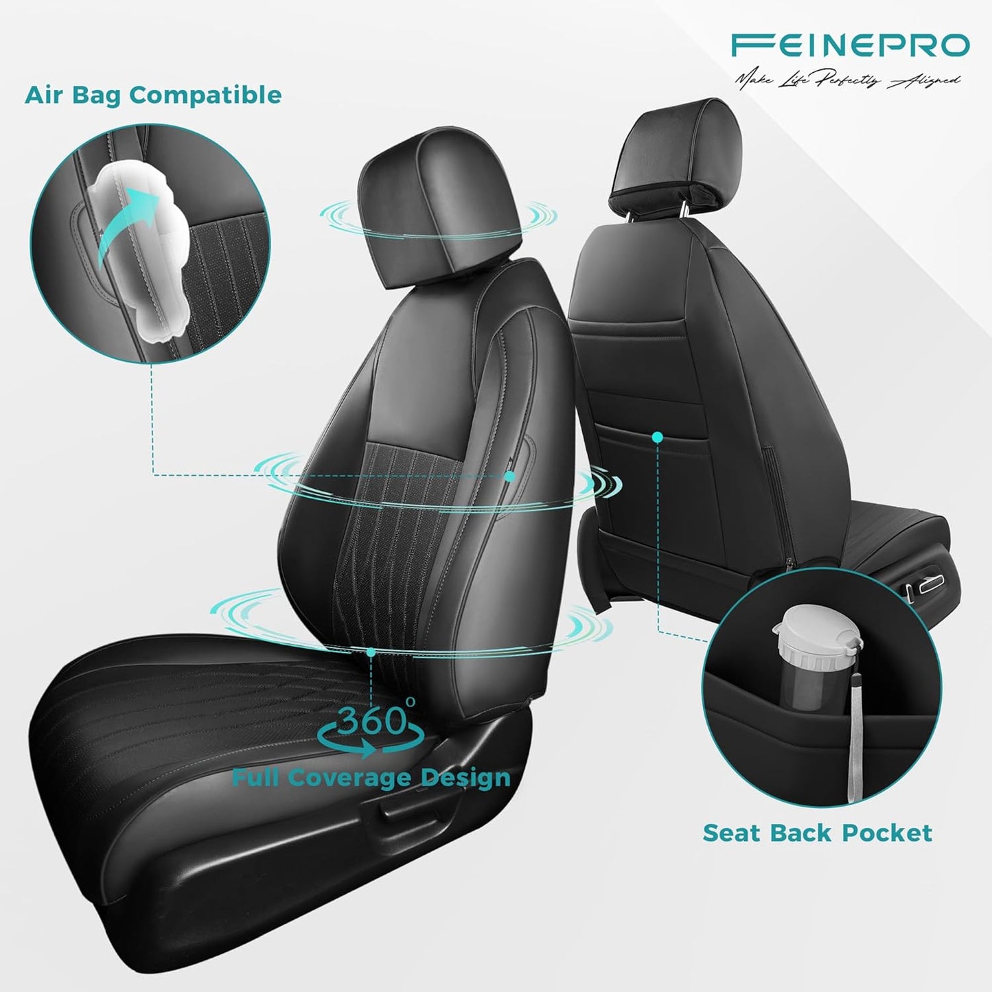 Seat Covers for Honda Civic Sedan LX 2016 2017 2018 2019 2020 2021, Faux Leather Car Seats Cover Full Set (Rear Row Solid & No Folding Backrest)-Black