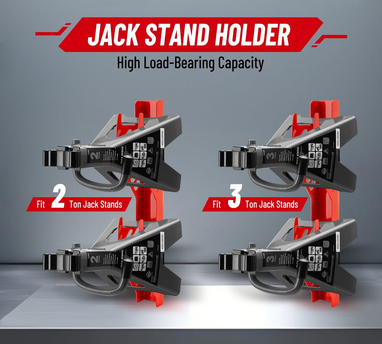 Jack Stand Wall Mount Organizer: Jack Stands Holder Storage Rack Mount - Fit for 2 & 3 Ton Jack Stand (2 Pack - Red)