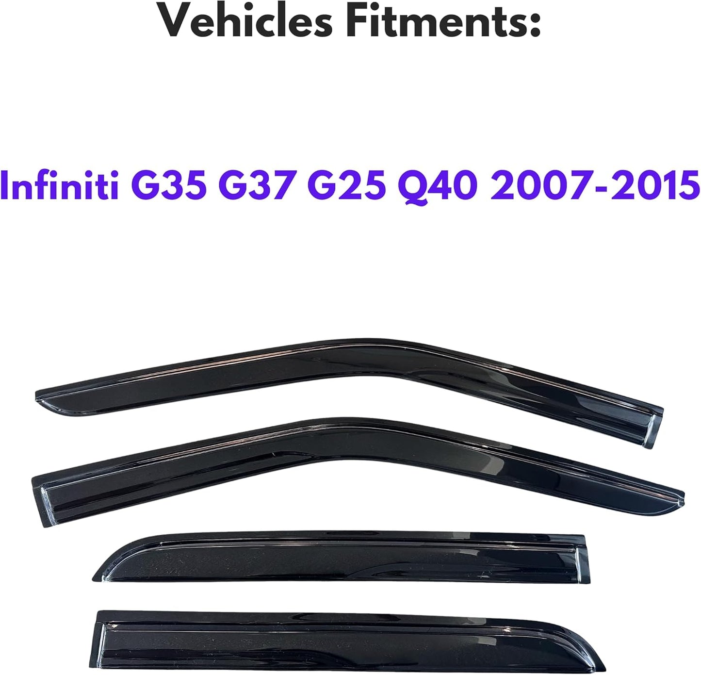 KPY Window Visor Compatible with Infiniti G35 G37 G25 Q40 2007-2015, 4PC Rain Guard Side Window Vent Deflectors Tape-On Mugen Style, 2007 2008 2009 2010 2011 2012 2013 2014 2015