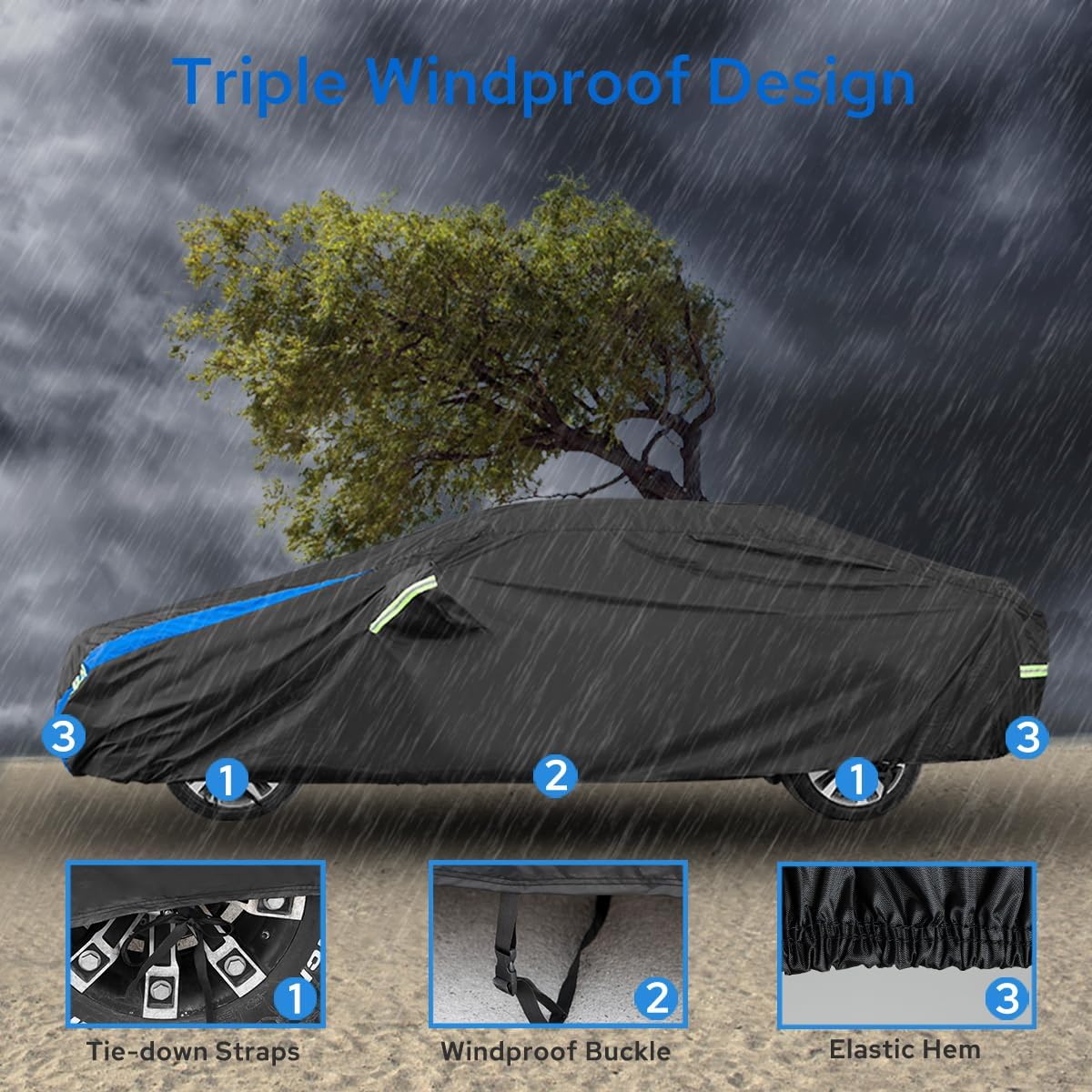 Avecrew Car Cover Custom Fit for Honda Civic Sedan, Waterproof All Weather Full Exterior Cover Rain Snow UV Protection Outdoor Cover with Side Door Zipper Design