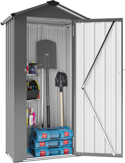 Outdoor Metal Storage Shed, Waterproof Garden Tool Shed with Lock, Galvanized Steel Utility Cabinet, Weather-Resistant Storage Locker for Backyard, Patio, Garage Tools Organization (Black)