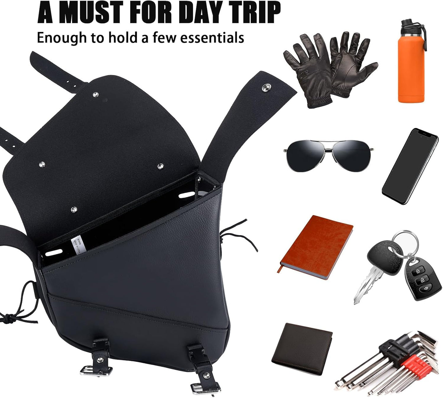 Motorcycle Saddle Bags Leather Motorcycle Solo Swing Arm Bag For Softails Sportsters Choppers Waterproof Side Bags (Black - Right Side, 11.5" x 10.25" x 3.5")