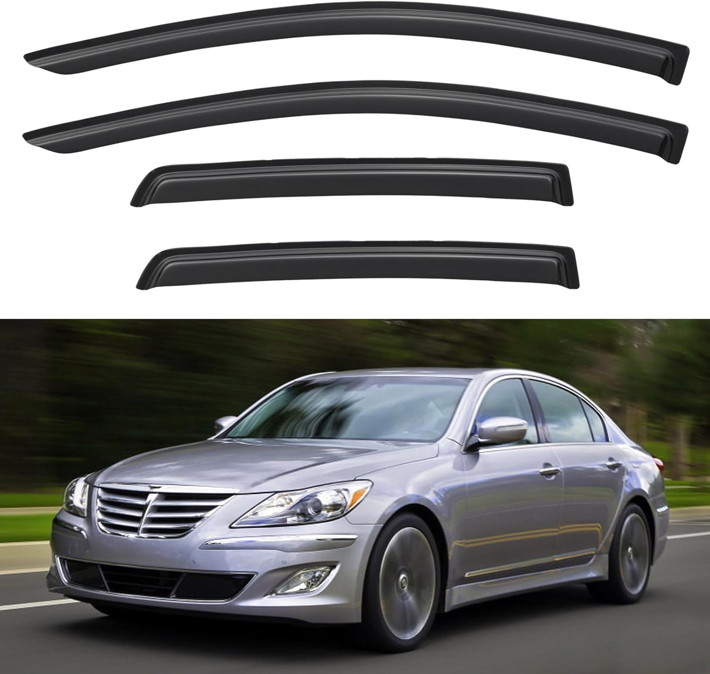 Window Visors Rain Guards for 2009-2014 Hyundai Genesis Sedan, Out-Channel Window Vent Wind Deflectors Visors Shades for 09-14 Hyundai Genesis