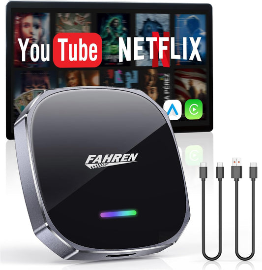 FAHREN Wireless CarPlay Adapter for iPhone& Android Auto, Support Netflix/YouTube, Mini Android Auto Wireless Adapter, Plug & Play,Only Fit with The 2018+ Cars with OEM Wired CarPlay