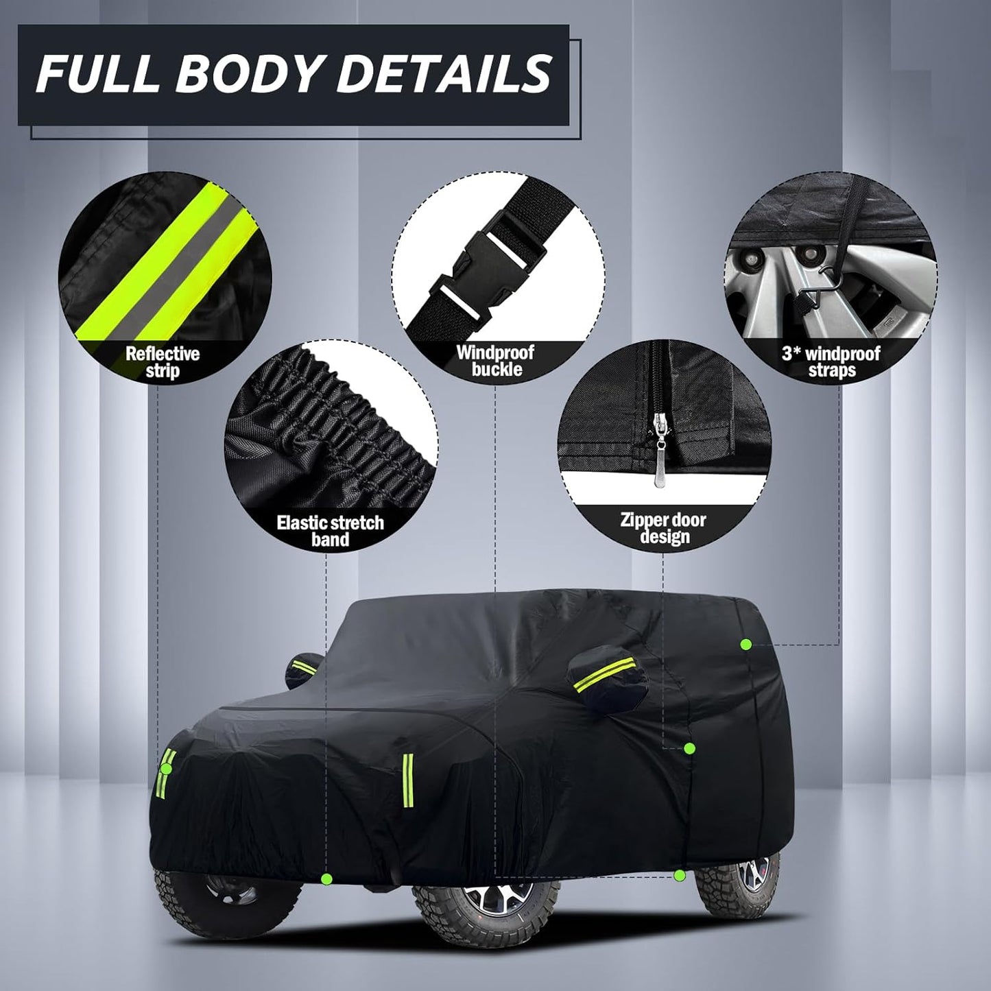 Car Cover Custom Fit for Jeep Wrangler 4 Door 2006-2025 JK JL, Migaven Waterproof Full Exterior Cover Rain Sun Protection with Door Zipper