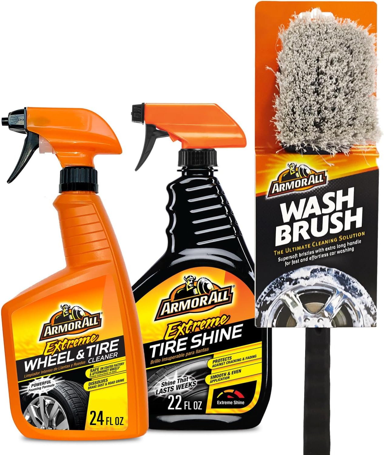 Armor All Wheel Cleaner & Tire Shine Kit with Wash Brush, 3 Count