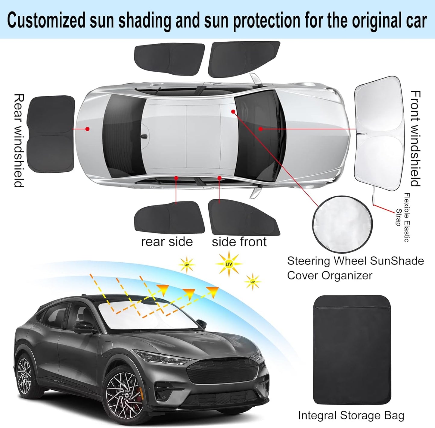 TINGLU Window Shades for Ford Mustang 2015-2023 (NOT Mustang Mach-E) Accessories Car Side Full Windows Rear Triangular Windshield Sun Shade Sun UV Rays Privacy Protection for Camping Relaxing 6PCS