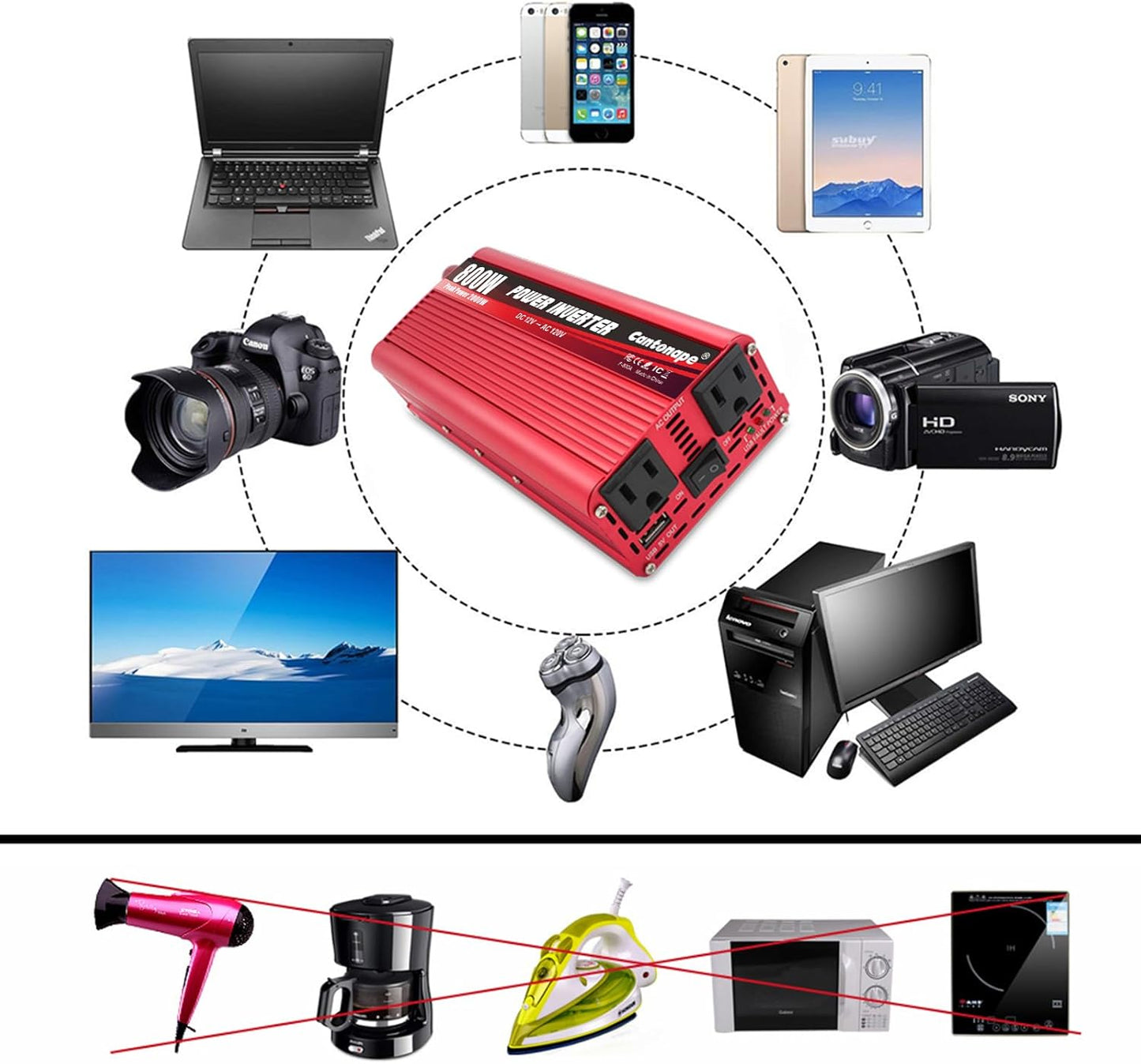 800 Watt Car Inverter DC 12V to 110V/120V AC Converter Power Inverter with 3.1A USB Car Adapter and Cigarette Lighter for Car Home Laptop Truck