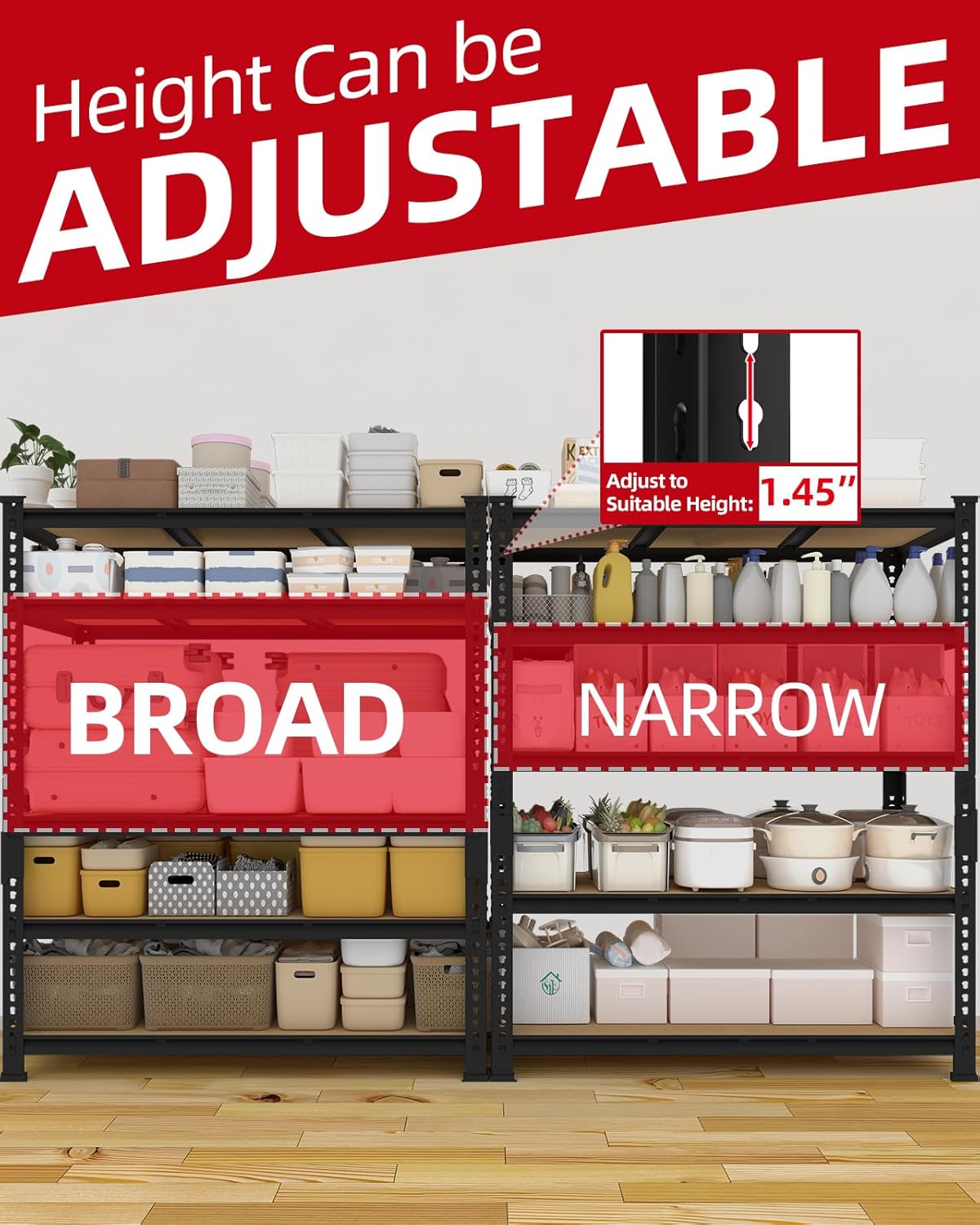 PrimeZone Heavy Duty Garage Storage Shelves - 48" W X 24" D X 72" H Adjustable Metal Shelving Unit, 5 Tier Industrial Shelves for Storage Standing Utility Rack for Warehouse, Basement, Black, 6 Pack