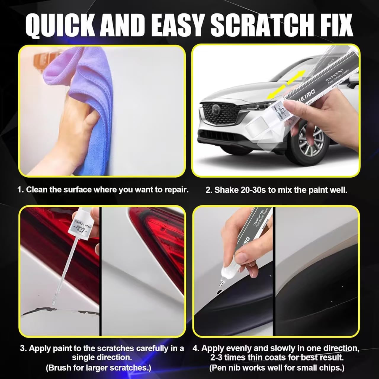 KIKIMO for Mazda Touch Up Paint(Zircon Sand Metallic(48T)), Car Paint Repair Kit for Mazda, 2 In 1 Scratches Repair with Pen Tip and Brush, Color-Matched for Quick & Easy Fix