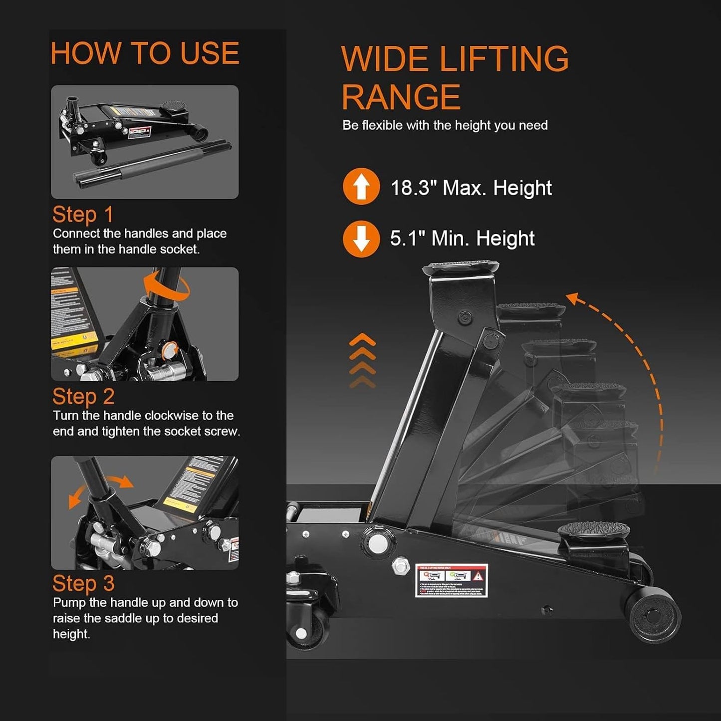 3 Ton Floor Jack Hydraulic Jack for Car with Dual Pumps, Quickly Lift for Cars, SUVs, Vans, Trucks, Heavy-Duty Steel Racing Floor Jack, 6600 lb Capacity
