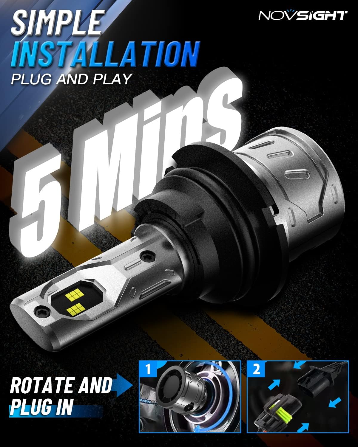 NOVSIGHT 9004/HB1 Bulbs Upgraded, 400% Brightness 9004 Fog Bulbs, Quick Installation HB1, Pack of 2