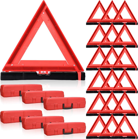 Kanayu Warning Triangle DOT Approved Foldable Emergency Safety Triangles Reflective Road Safety Triangle with Carrying Case Heavy Base Roadside Safety Warning Sign for Car Truck(24 Pcs)