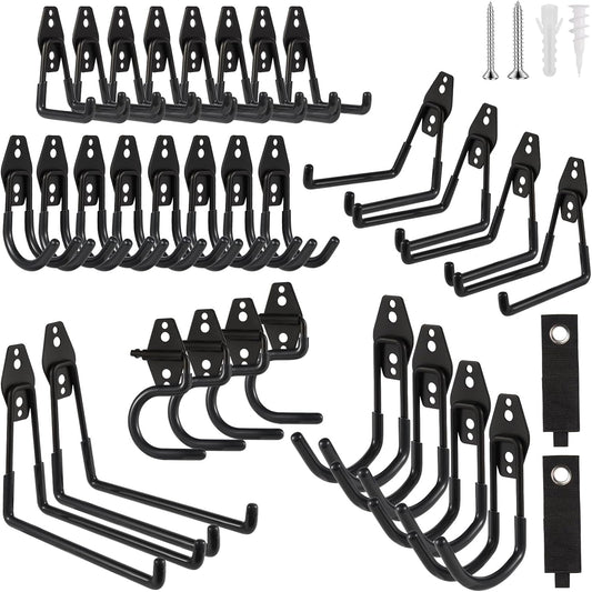 Garage Hook Heavy Duty Wall Storage Hangers, 32 Pack Garage Storage Hooks Steel Tool Black for Ladders, Ropes, Garden Tools