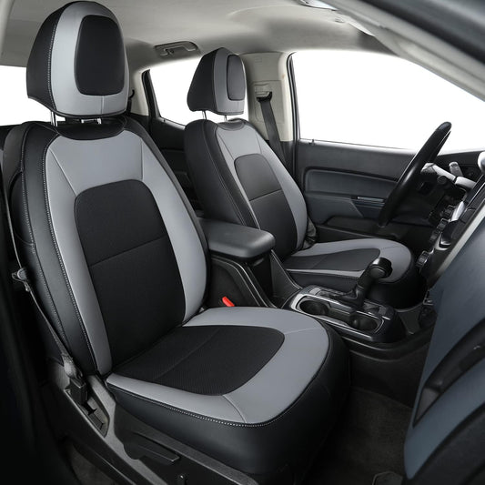 LUCKYMAN CLUB Chevy Colorado Seat Covers, fit for 2023 2024 2025 Colorado Crew Cab Z71 LT ZR2 Work Truck with Faux Leather (Black&Gray)