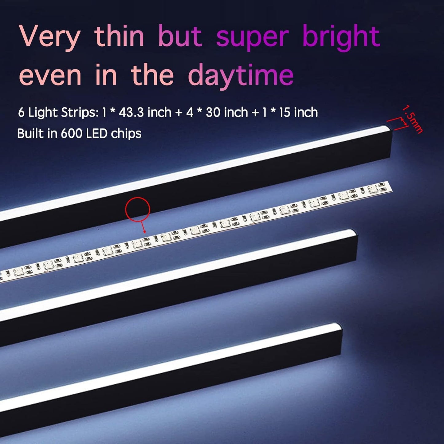 Interior Car LED Lights, RGB Dream Color Acrylic LED Lights for Car, Ambient Lighting Kits with Wireless APP and RF Remote Control, Music Sync Dynamic Chasing (10 in 1)