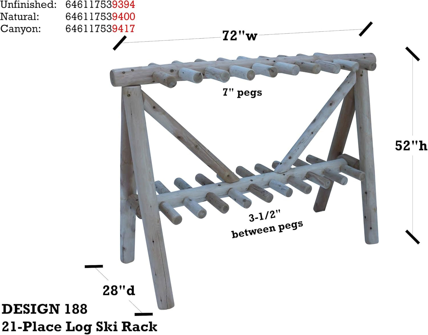 21-Place Freestanding Log Ski Rack Holder, Indoor & Outdoor Snowboard Racks, Standing Storage, Garage Racks for Snow Skis & Poles, Snowboard Rack Garage Storage Organizer - Natural + 15" Anchor Kit