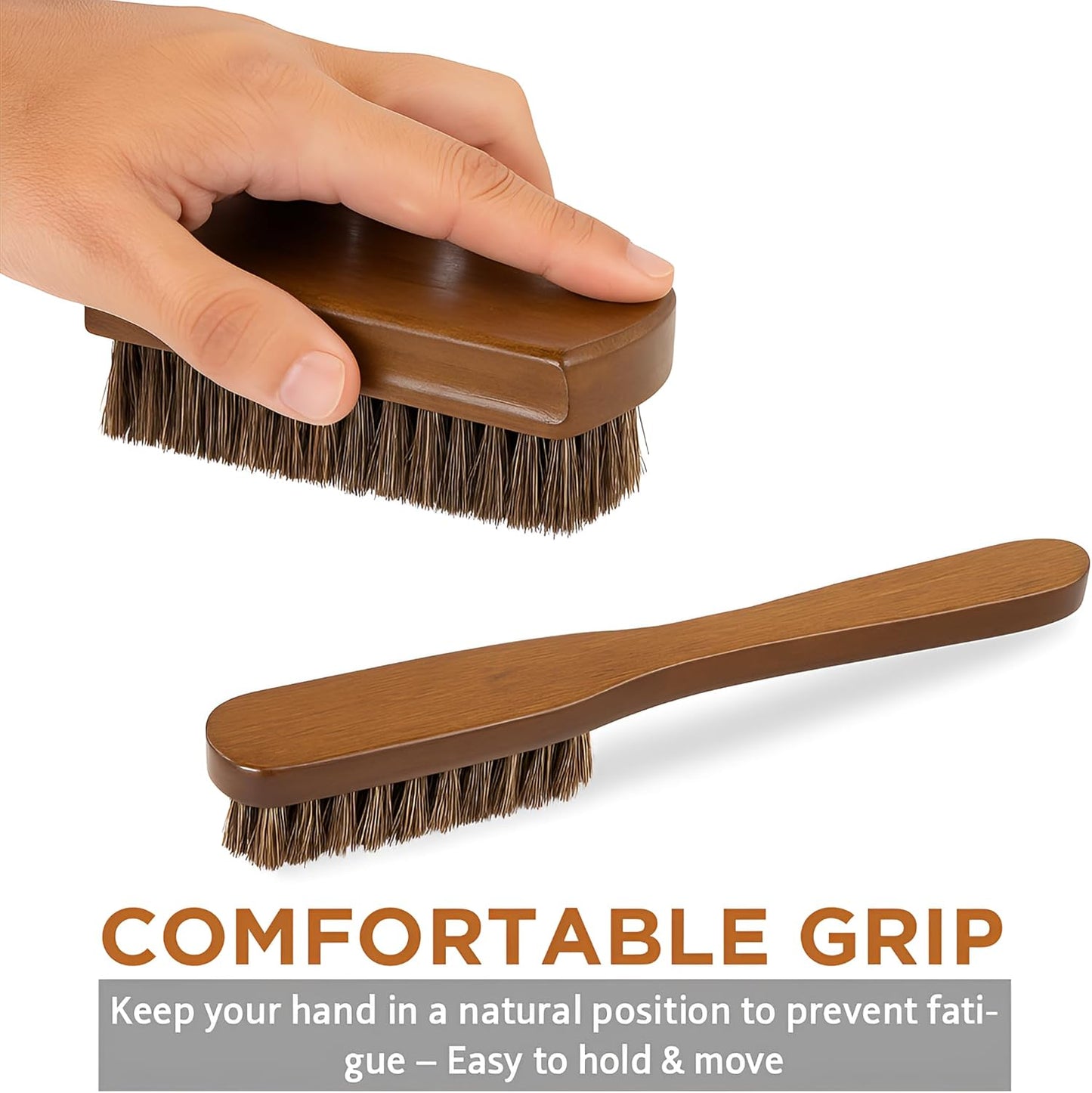 TAKAVU Leather & Upholstery Cleaning Brush Set, 100% Horse Hair Bristle, to Clean Car Seats & Leather Sofas, for Alcantara, Interiors, Furniture, Boots, Shoes, Bags and More