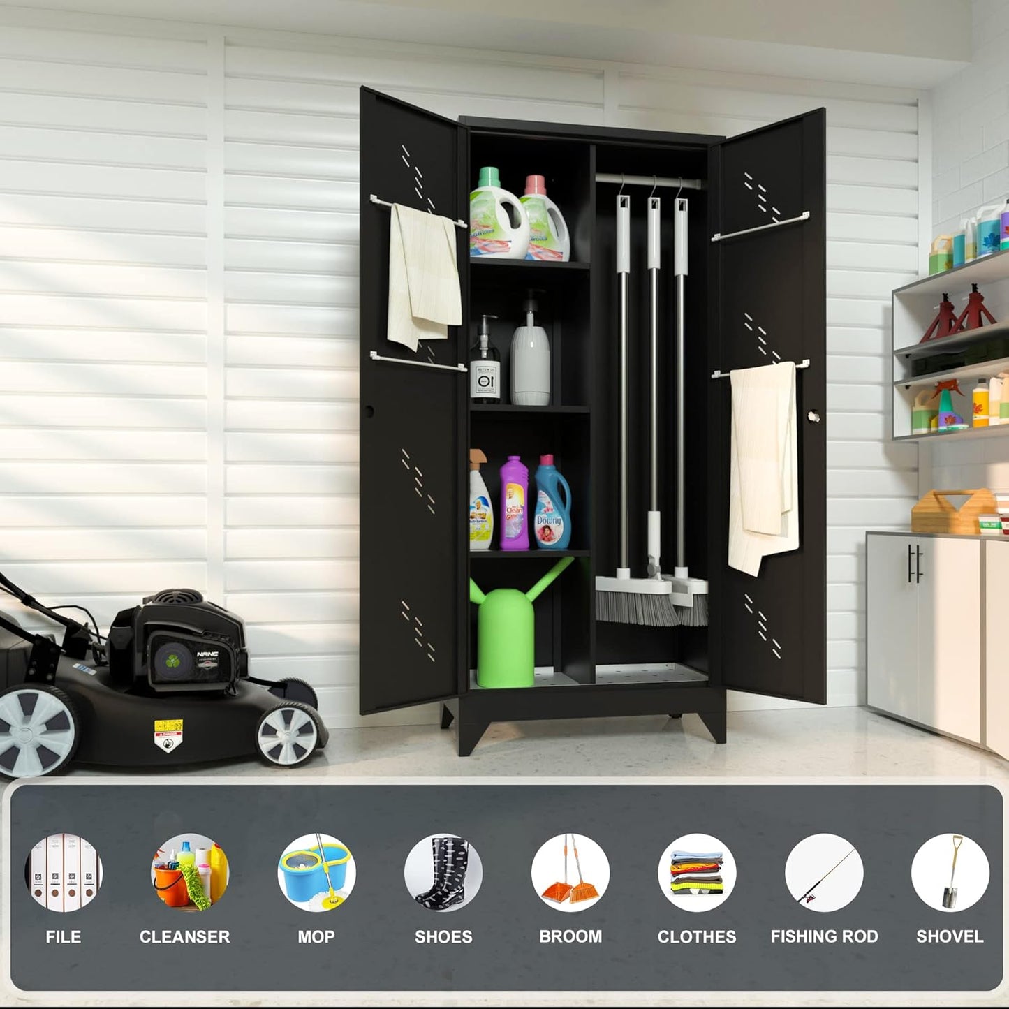 Metal Garage Storage Cabinet,Storage with Doors and Shelves, 71" Tall Garage Cabinet,Home Office with Lock Doors (H71* D16.53*L31.5in)