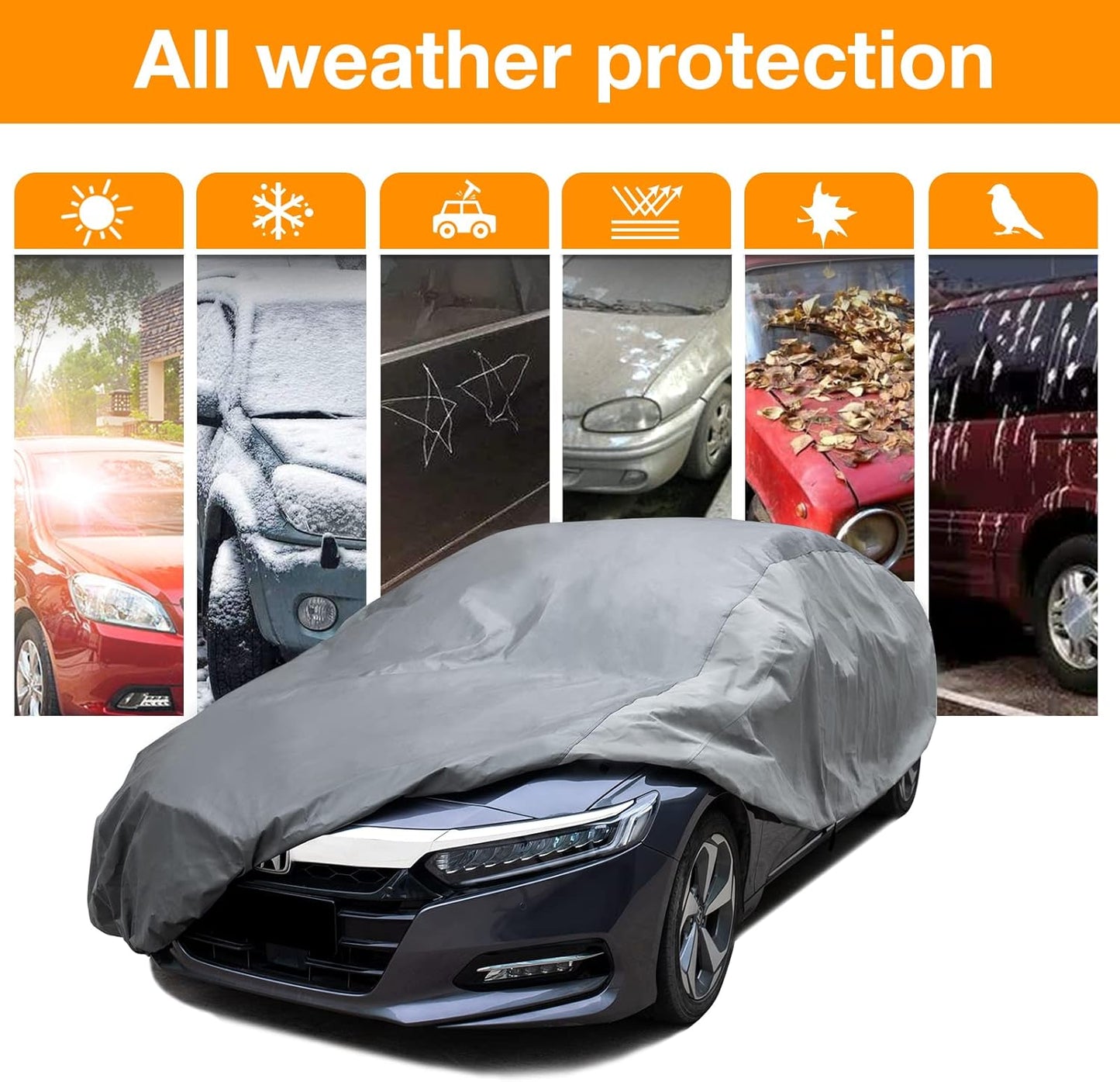 XCAR Ultra Light Waterproof Car Cover for Automobiles All Weather Protection, Windproof & Breathable, Fits Sedan Up to 185"