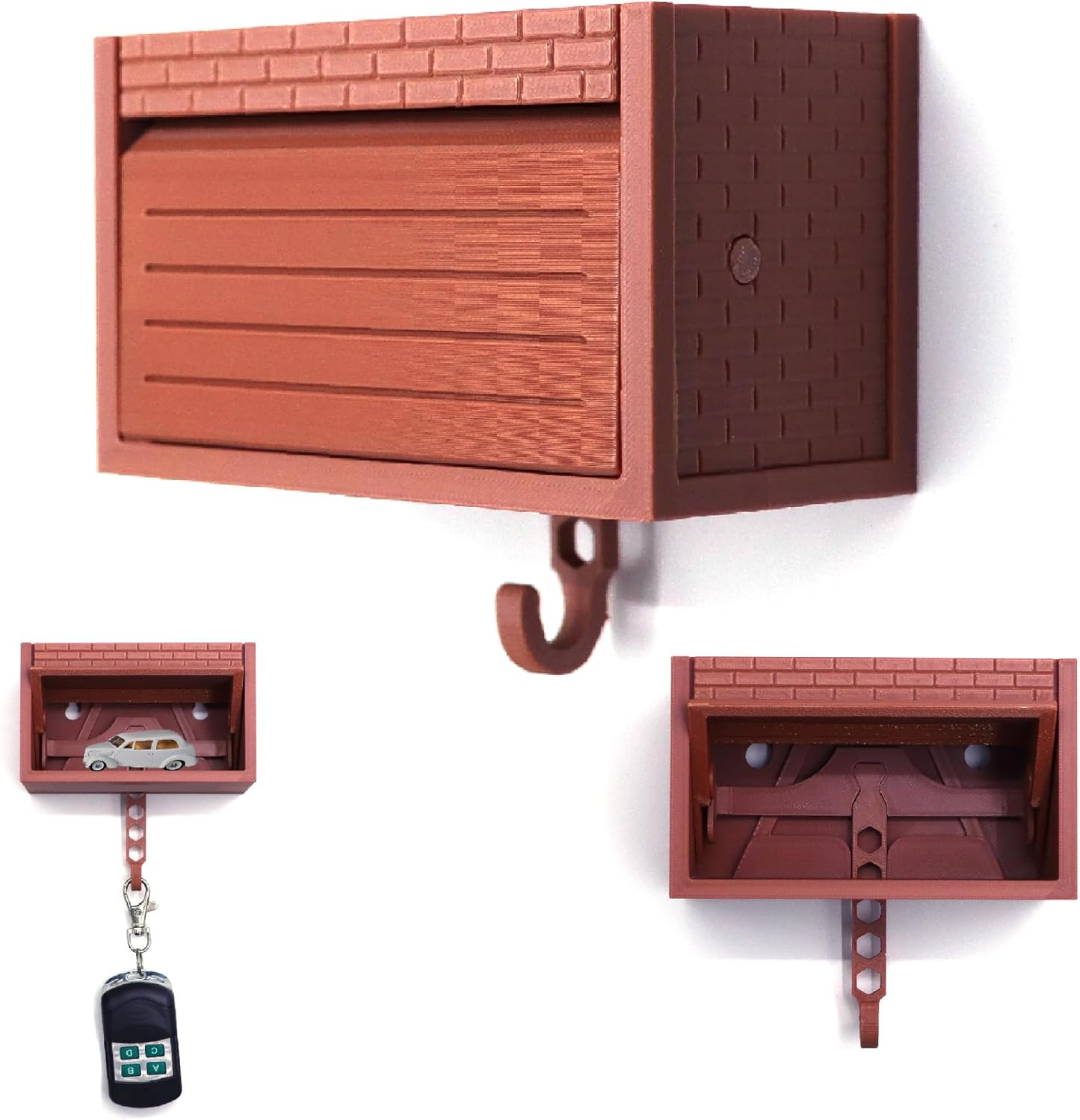 Wall-Mounted Car Display Key Holder, Decorative Garage Model Design, Multiple Colors（No Car） (Brick-Brown（No Car）)