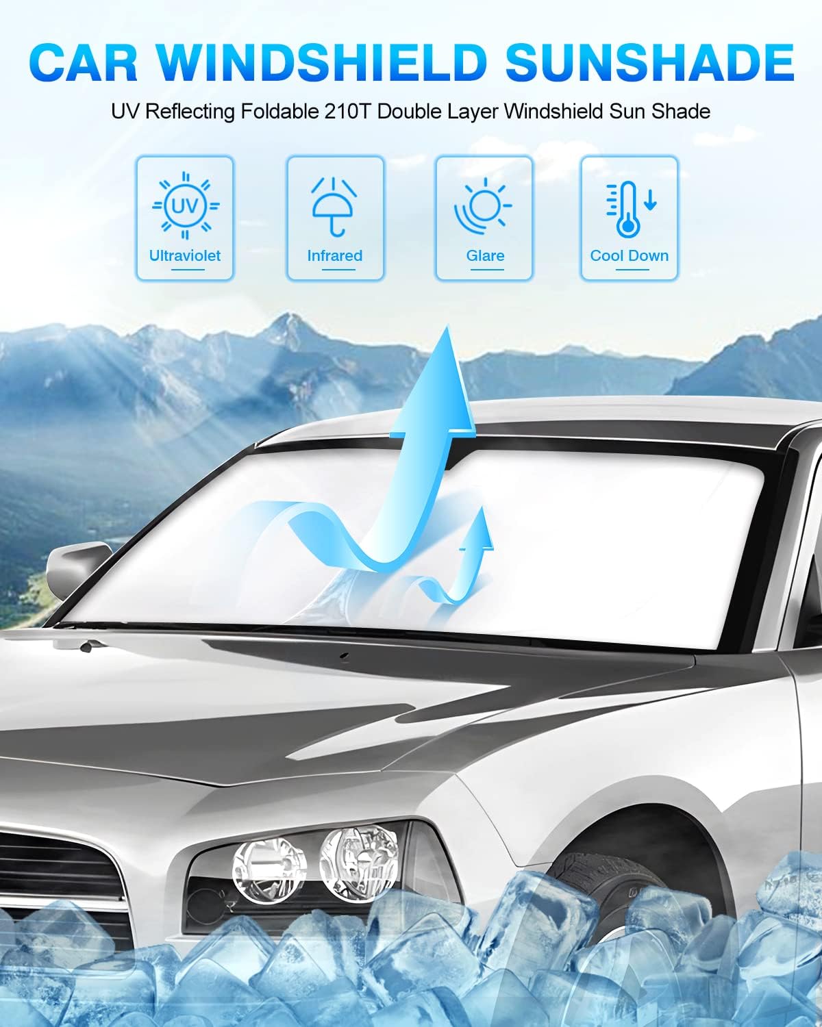 KUST Windshield Sun Shade for 2006–2010 Dodge Charger Window Shade Sun Visor Cover Foldable Blocks UV Rays Keep Your Car Cooler