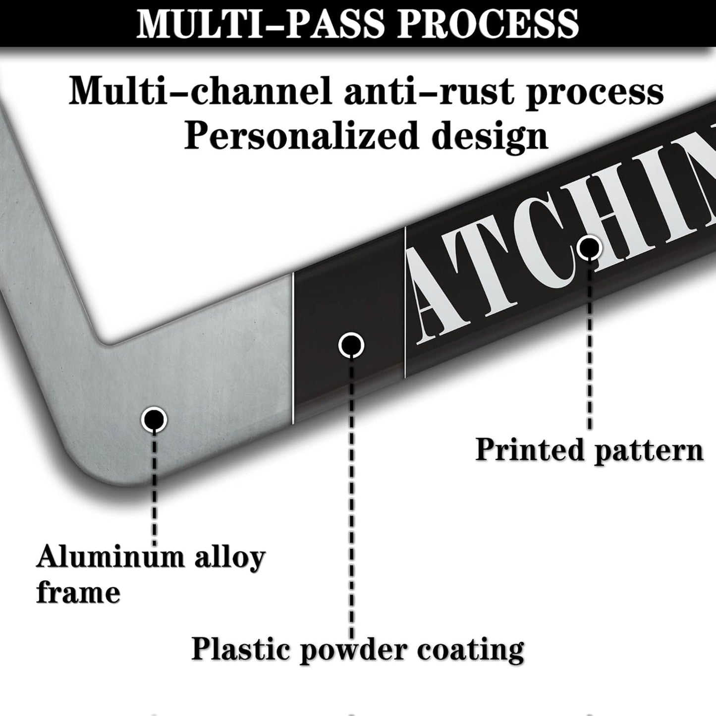 Car Plate Frames Black and White License Plate Protector Angels are Watching Over Me Universal Aluminum Car Accessory 2 Pack with Screw Covers Set