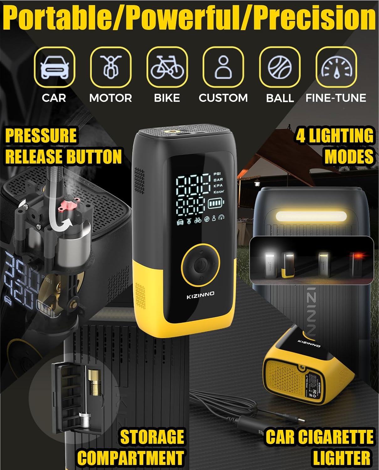 Tire Inflator Portable Air Compressor, Ultra Fast Dual-Cylinder Air Pump for [Pickup Truck & Large Car Tires] with Fine-Tune Mode, Pressure Gauge, 12000mAh&45W Fast Charge fits MPV, SUV, Cars, Motor