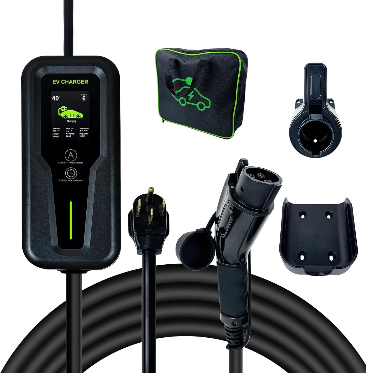 Level 2 EV Charger 40Amp, 240V, NEMA 14-50 J1772 Connector and 25 ft Cable,Portable Electric Vehicle Charging Stations with LCD Screen-1PC