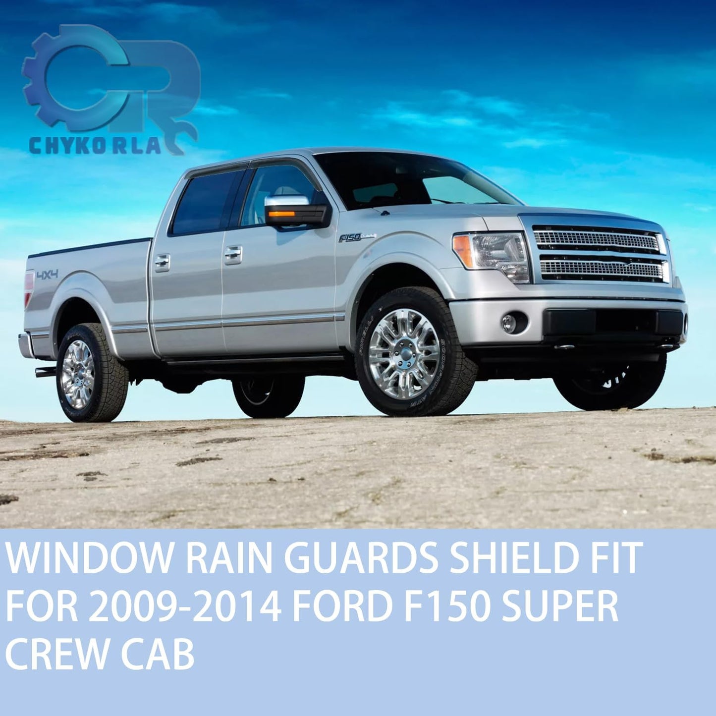 Rain Guards Window Visors Fit for 2009-2014 Ford F150 SuperCrew Cab Truck, Outside Mount Sun Shade Window Vent Deflectors,Smoke Tinted Side Window Vent Visors 2010 2011 2012 2013