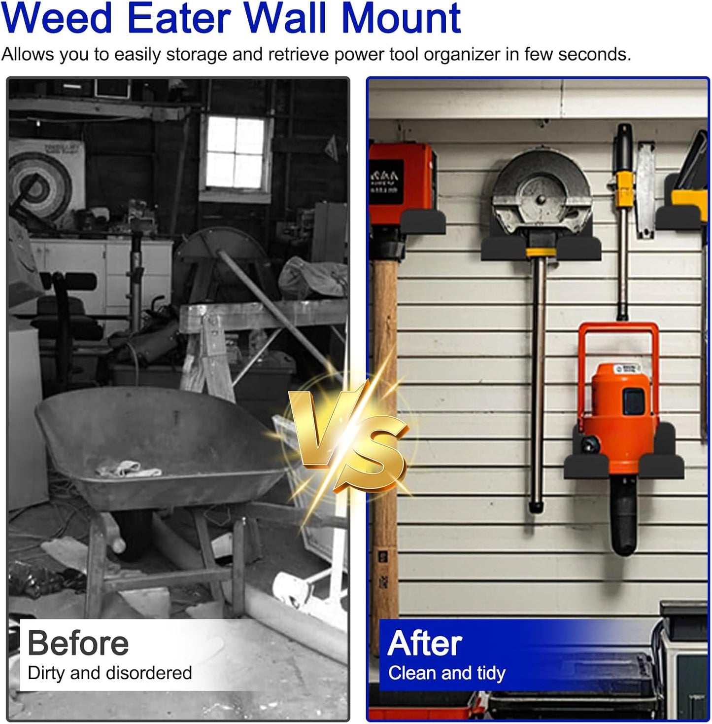 Weed Eater Rack Garage Wall Organizer, Weedeater Hanger Wall Mount For String Trimmer Hanger, Garden Tool Organizer Garage Weed Wacker Hanger - 2 Pack