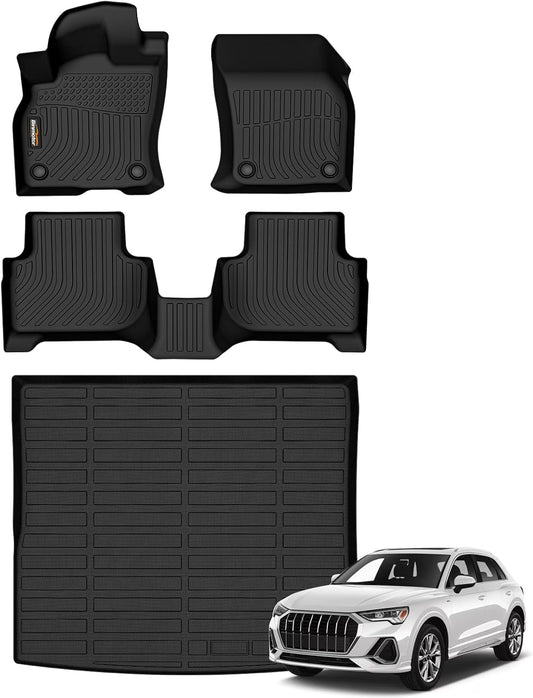 Binmotor-All Weather Car Floor Mats Cargo Liner Set for Audi Q3 2019-2025, TPE Car Mats Cargo Trunk Mat Rubber Liners for Audi Q3 Accessories