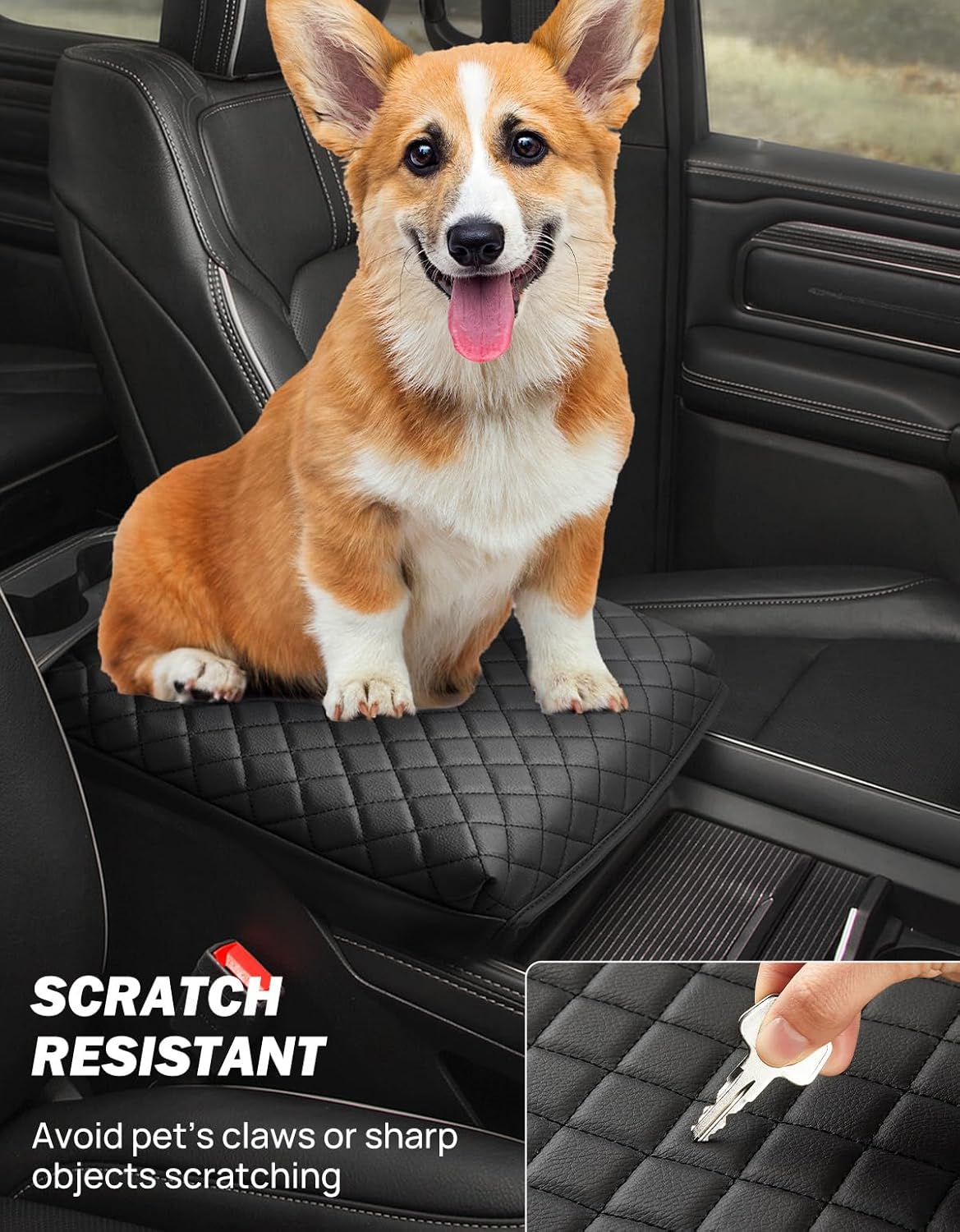 JOYTUTUS Center Console Cover Compatible with 2019-2025 Ram 1500 2500 3500, Leather Arm Rest Armrest Cover for Car, Durable Middle Console Cover Lid, Car Arm Rest Cover Pad Cushion Replacement