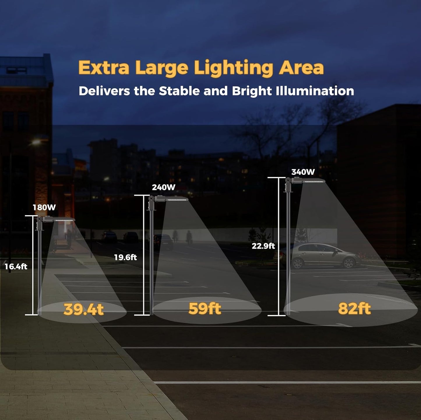 340W LED Parking lot Light Commercial Area Oudoor Lighting Street Light with Dusk to Dawn Photocell 61200Lm(180LM/W) 6000K IP65 Waterproof 100-277V for Driverway, Parking Lot 9 Pack
