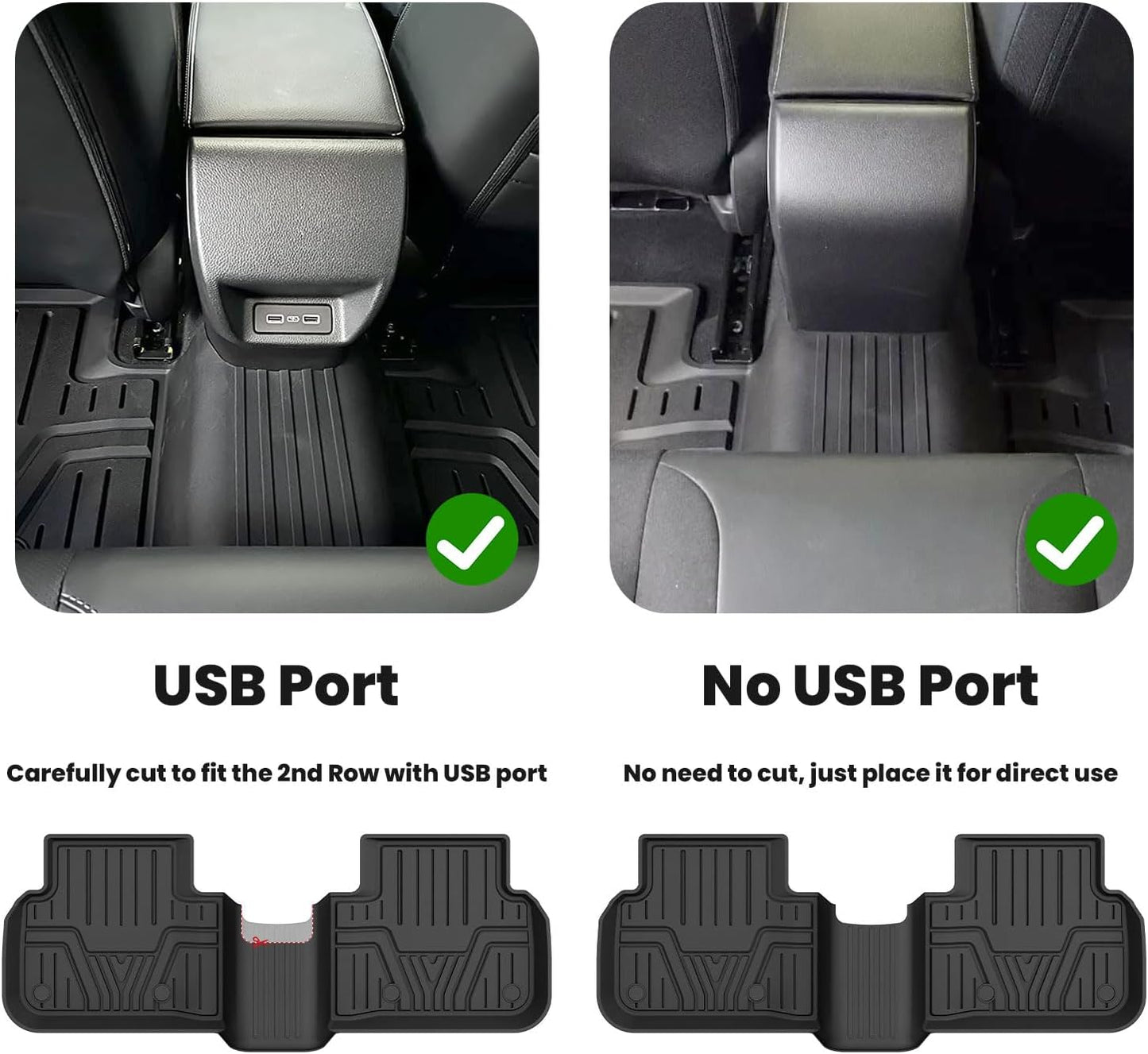 LASFIT Floor Mats for Honda Civic 2022-2025 2026 (Fits Rear Seats with or Without USB Ports) | for Acura Integra 2023-2025, All Weather Car Floor Liners, 1st & 2nd Row, Black