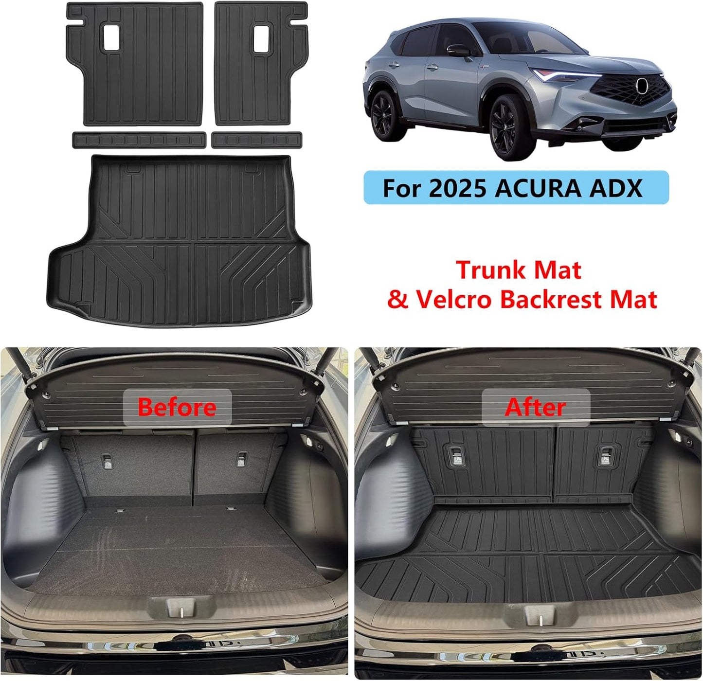 Cargo Liners for 2025 Acura ADX,TPE All Weather Protection 1st & 2nd Row Car Floor Mats 2025 ADX Accessories-Black