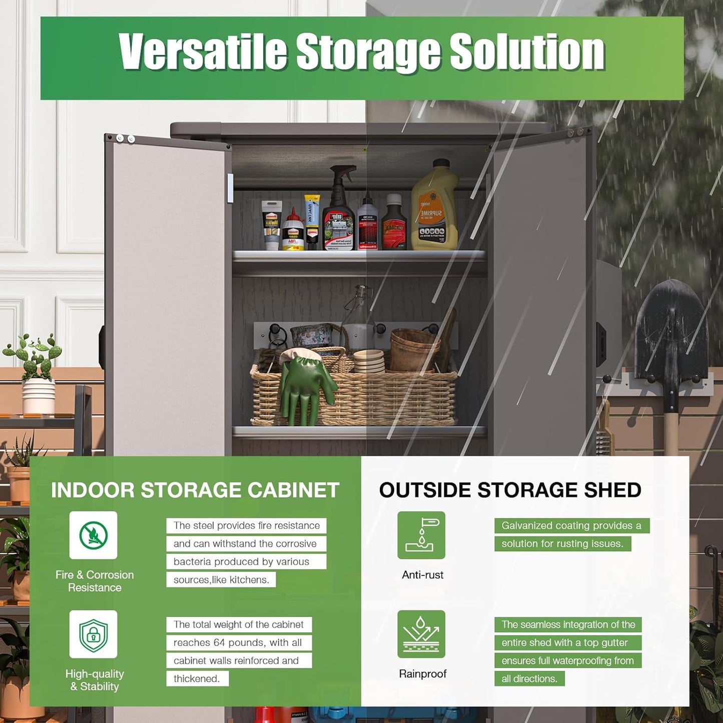 AECOJOY Resin Outdoor Storage Cabinet Waterproof with Adjustable Shelves, Vertical Tall Plastic Storage Shed with Reinforced Floor, All Weather Sheds & Outdoor Storage Clearance with Base for Outside