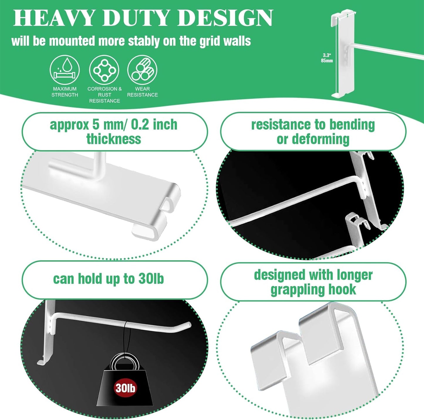 40Pcs 4" Gridwall Display Hooks Assortment Set, White Metal Grid Wall Panel Hanging Display Hook for Garage Shop Retail Storage, Wire Diameter 5mm// 0.2”