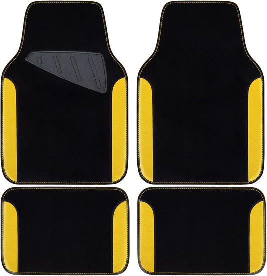 CAR PASS Waterproof Universal Fit Car Floor Mats, Car Mats Fit for SUV,Vans,sedans, Trucks,Set of 4pcs Car Carpet with Driver Heel Pad (Black and Yellow)