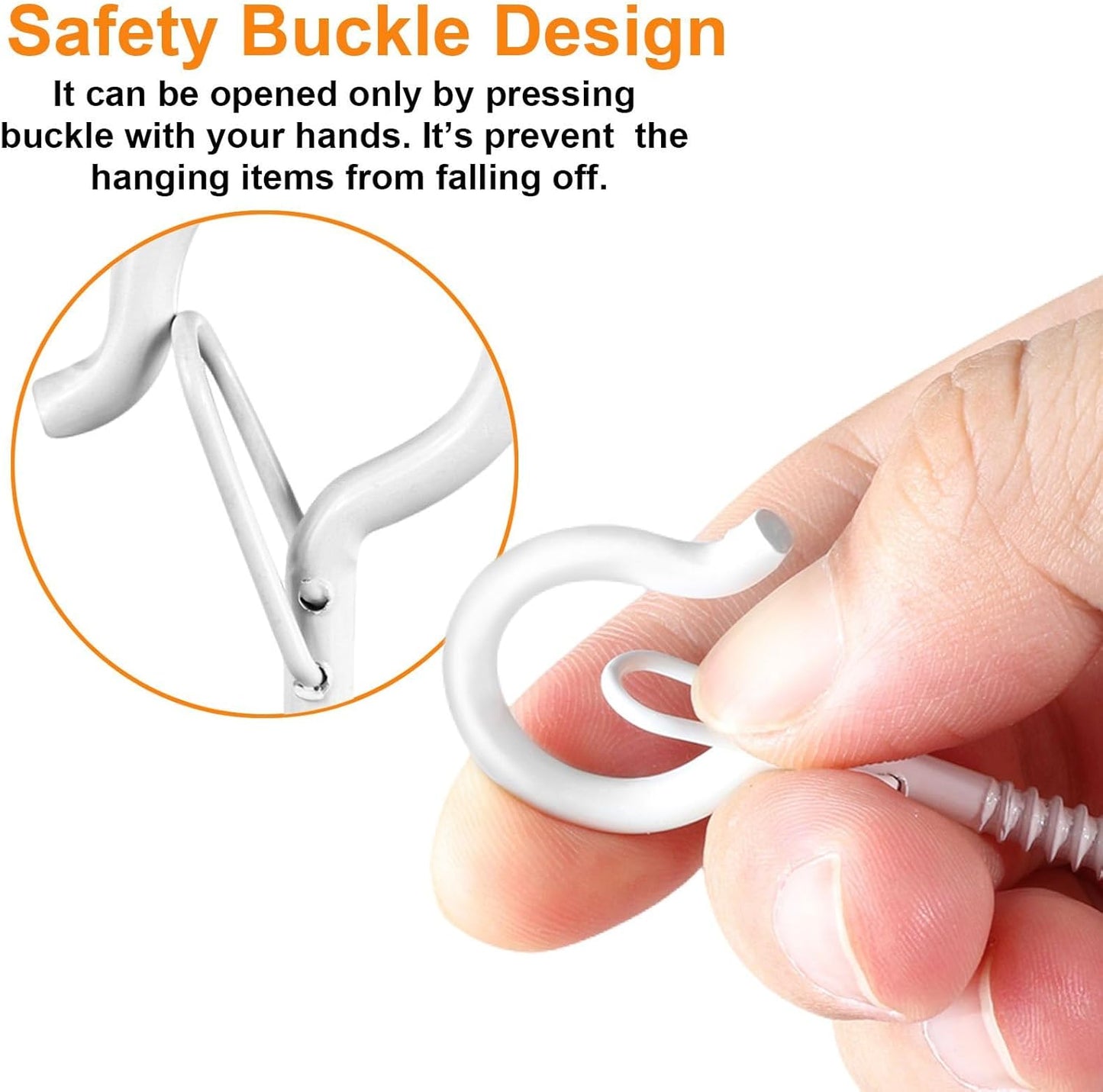 24 PCS Q-Hanger Hooks, Screw Hooks for Outdoor String Lights, Safety Buckle Design Cup Eye Hook for Hanging Christmas Lights, Plants, Mounted on Wall Ceiling, Include 1 Wing Nut Driver, White
