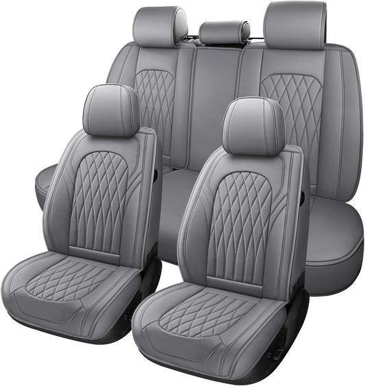 WELLDO Car Seat Covers Full Set, Faux Leather Seat Covers for Cars, Car Seat Protector Waterproof, Non-Slip Car Interior Covers Full Set Universal Automotive Seat Covers for Most Cars SUVs, Gray