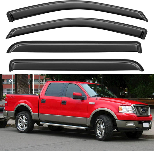 Window Visors Rain Guards for 2004 2005 2006 2007 2008 Ford F150 SuperCrew, Out-Channel Window Vent Wind Deflectors Visors Shades for 06 07 08 Lincoln Mark LT
