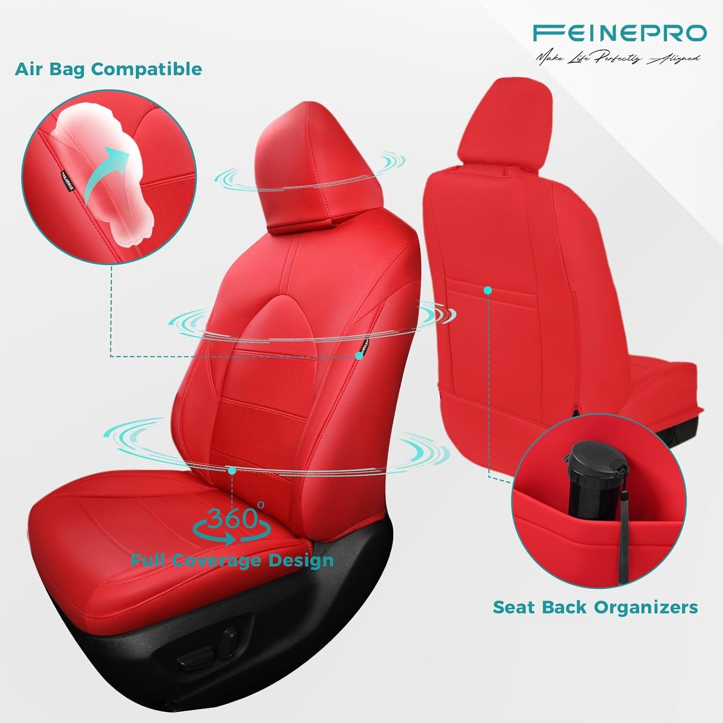 for Toyota Camry Seat Covers Hybrid XLE XSE 2018 2019 2020 2021 2022 2023 2024 - Custom Car Seat Covers Full Set, Leather Seat Cover for Cars, Waterproof Breathable Cushion Protectors Red