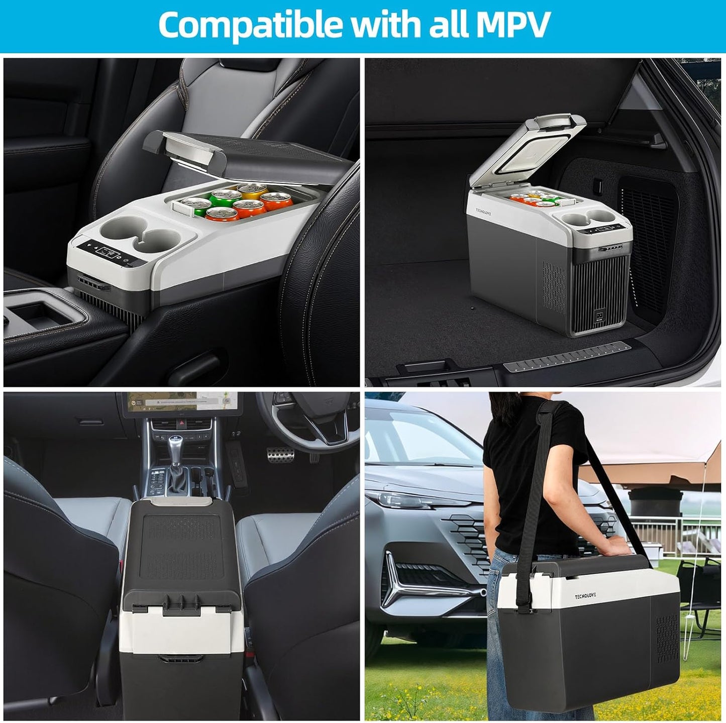 12 Volt Center Console Fridge,Car Refrigerator 16QT(15L) Cooler (-4℉-50℉),Portable Car Refrigerator RV Fridge,Portable Electric Cooler with 12/24V DC&110V AC, For MPV,Car,RV,Camping,Travel,SUV, Van