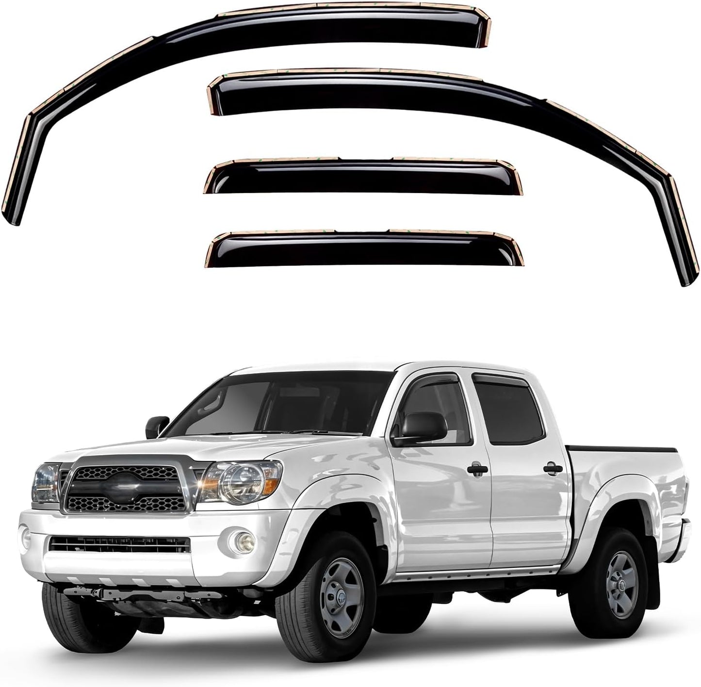 Window Deflectors Smoke Tinted In-Channel Side Window Vent Visor Deflectors Rain Guards Compatible with Tacoma 2005-2015 Double Cab - 4pcs. GW0731
