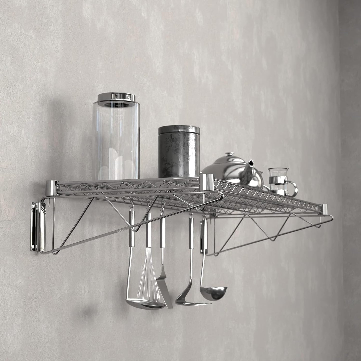 18" x 48" Chrome Wire Wall Mount Shelf