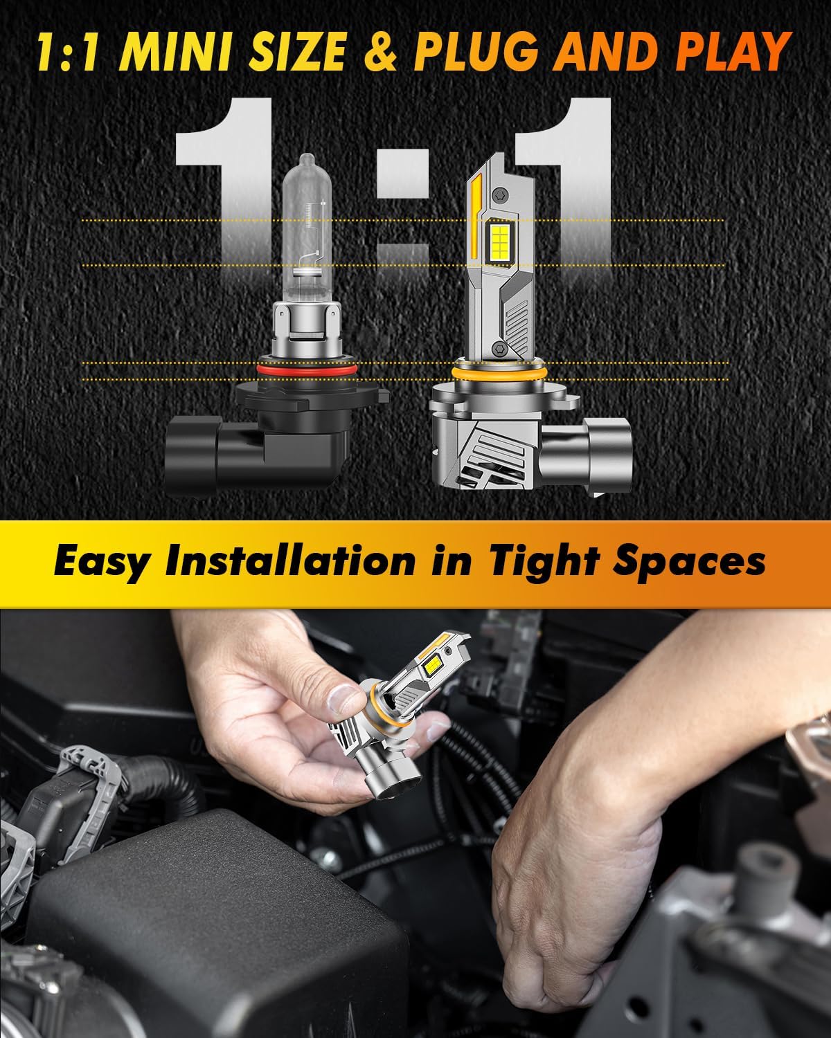 9012/HIR2 Light Bulbs, 𝟔𝟎,𝟎𝟎𝟎𝐋𝐌 𝟏𝟎𝐗 Ultra-Bright 6500K, 𝟑𝟔𝟎° Adjustable Quick Install, 𝐑𝐞𝐚𝐥 𝟏:𝟏 Size Direct Replacement 9012 Fog Light Bulb, IP68, Plug N Play, Pack of 2